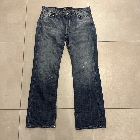 7 For All‎ Mankind Jeans Distressed Denim Faded Wash Bootcut Mens Size 36 - Picture 1 of 16